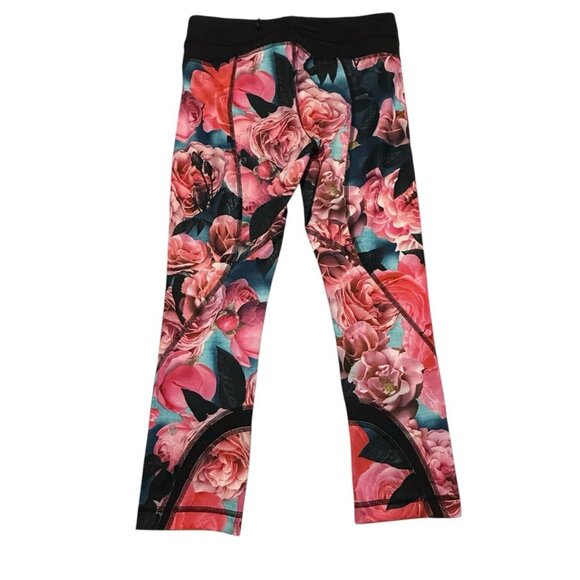 Lululemon Leggings 4 Black Pink Pant Run Inspire Crop II Secret Garden Floral - Picture 1 of 5